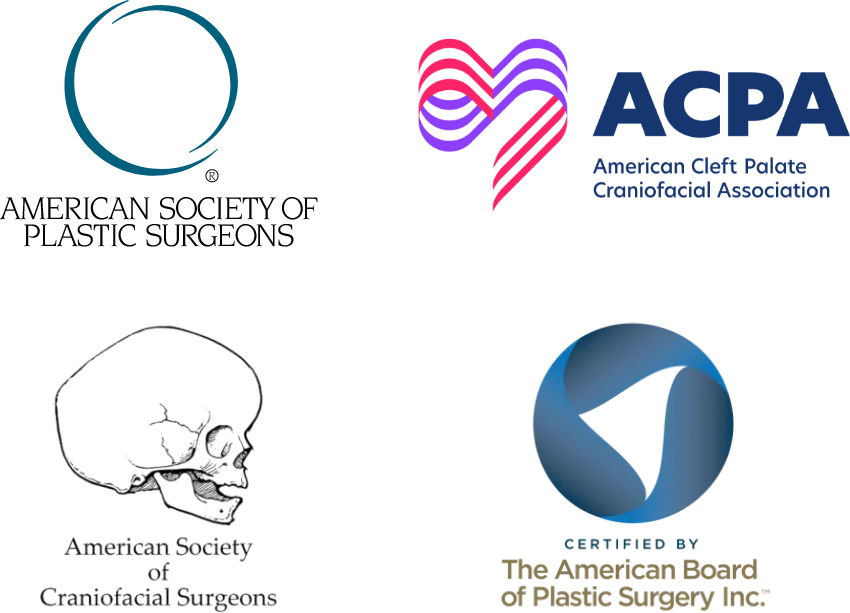 Dr. Blagg's credential logos including American Society of Plastic Surgeons, American Cleft Palate Craniofacial Association, American Society of Craniofacial Surgeons, & The American Board of Plastic Surgery Inc